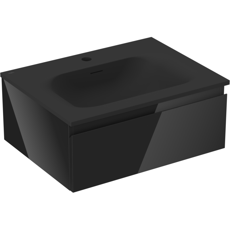 Servantskap med vask 60 cm svart Mexen Orio Vela med én skuff, sett fra skrå vinkel.