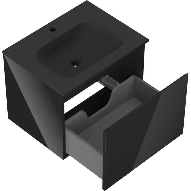 Baderomsskap med vask 60 cm svart Mexen Orio Vela med åpen skuff og moderne design.