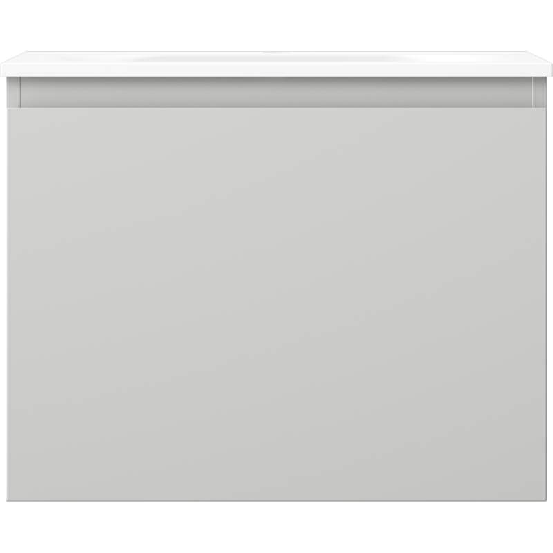 Servant med skap Mexen Orio Vela 60 cm i lys grå med slett front og hvit topplate, sett forfra.