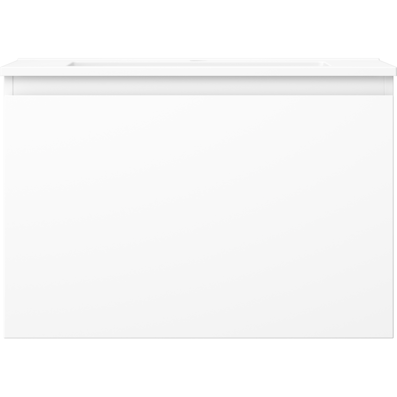 Servant med skap i hvit matt finish, glatt front og minimalistisk design, sett rett forfra.