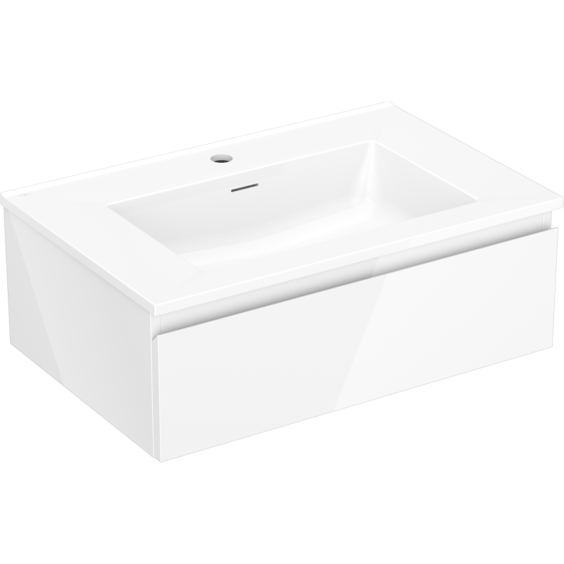Servantskap med vask 70 cm hvit Mexen Orio/Otis med integrert skuff, sett skrått forfra.