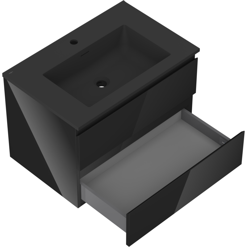 Baderomsskap med servant Mexen Orio/Otis 70 cm, svart, med åpen skuff og synlig oppbevaringsplass.