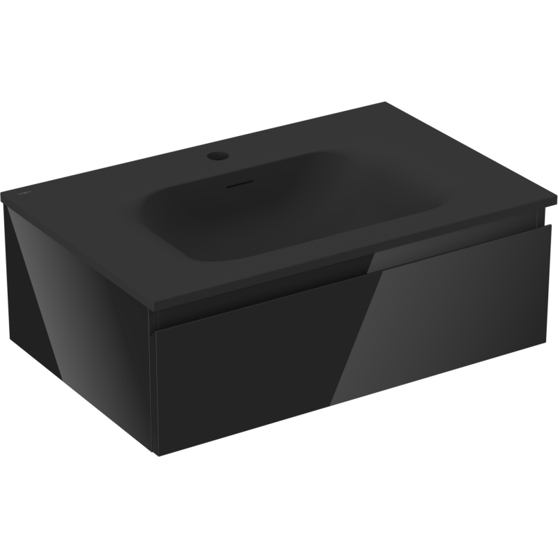 Servantskap med vask 70 cm svart Mexen Orio Vela med matt overflate og moderne linjer, sett skrått forfra.