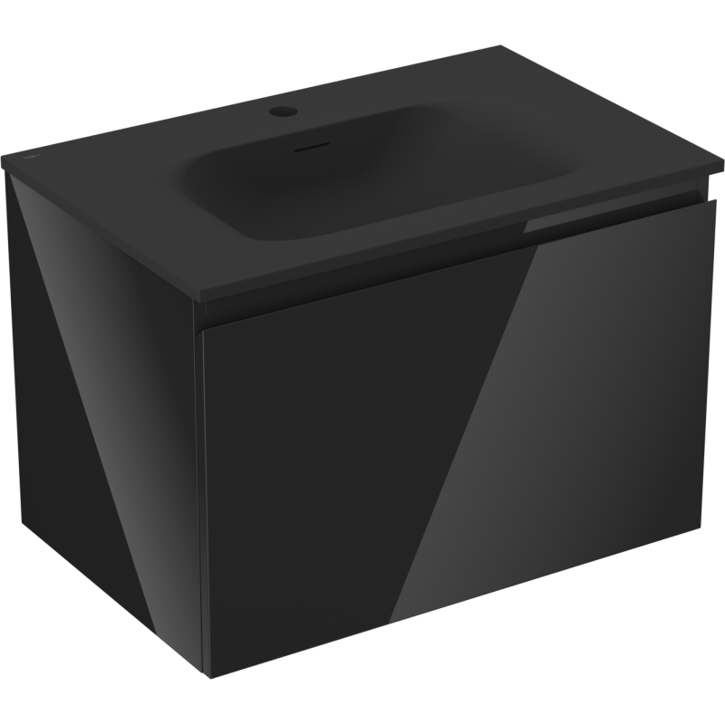 Servantskap med vask 70 cm svart Mexen Orio Vela med matt overflate og én skuff, sett skrått forfra.