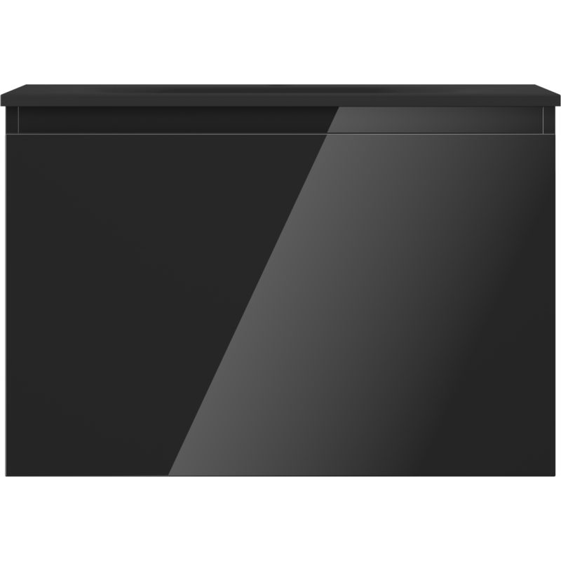 Servant med skap 70 cm Mexen Orio Vela i svart høyglans, sett rett forfra uten synlige håndtak.
