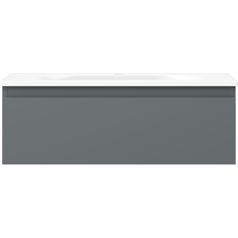 Servant med skap i grafitt matt med hvit servant, sett forfra, minimalistisk design.