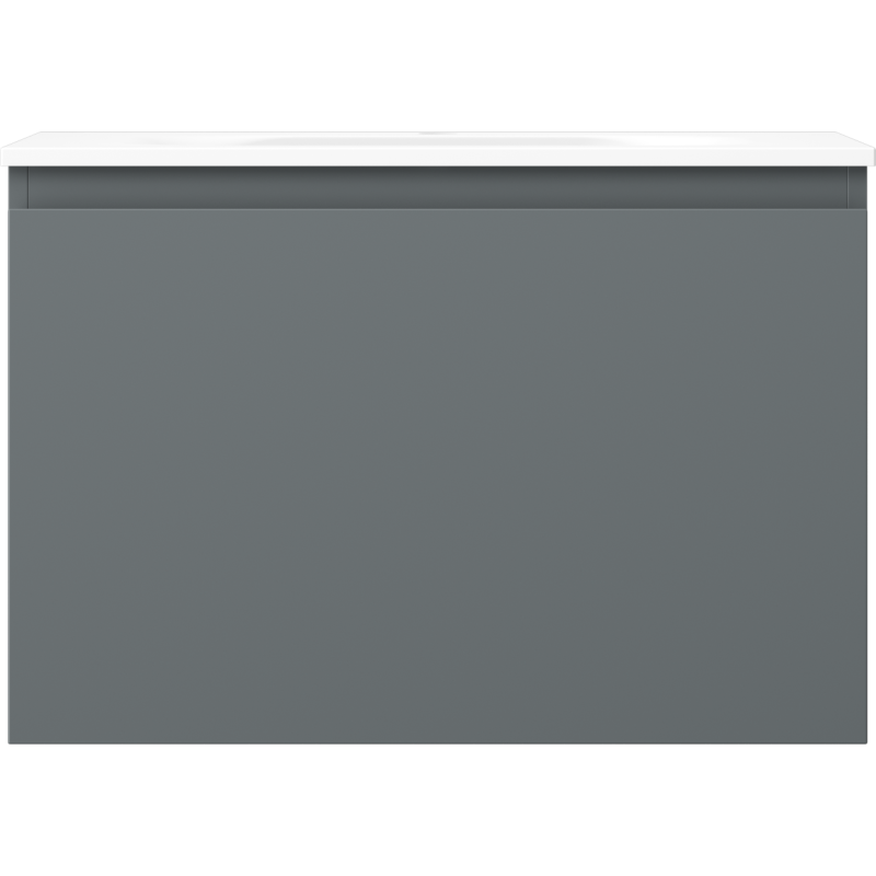 Servant med skap i grafitt matt og hvit matt, sett rett forfra med glatt front og én skuff.