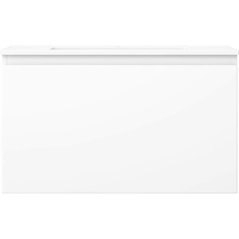 Servant med skap i hvit matt finish, rektangulær form og glatt front uten synlige håndtak.