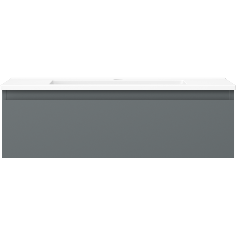 Servant med skap 80 cm grafitt/hvit matt med én skuff, sett forfra med hvit servant på toppen.