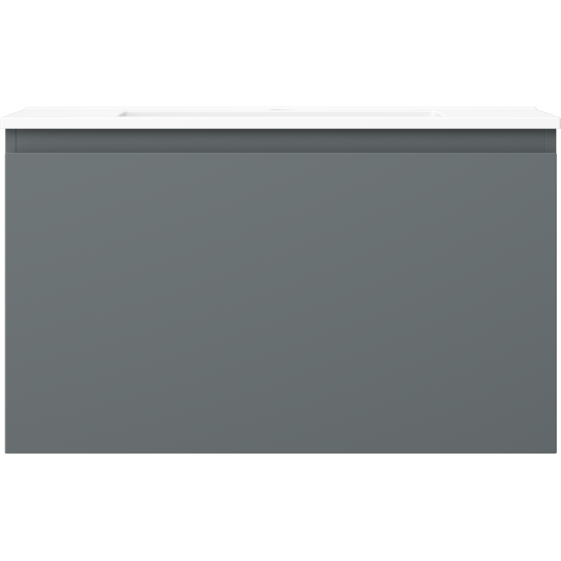 Servant med skap i grafitt matt og hvit matt, sett rett forfra med glatt front.