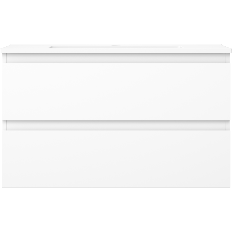 Servant med skap 80 cm hvit matt Mexen Orio med to skuffer, sett forfra.