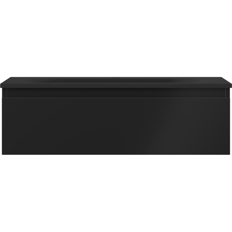 Servant med skap i svart matt finish, rektangulær modell Mexen Orio Vela sett rett forfra.