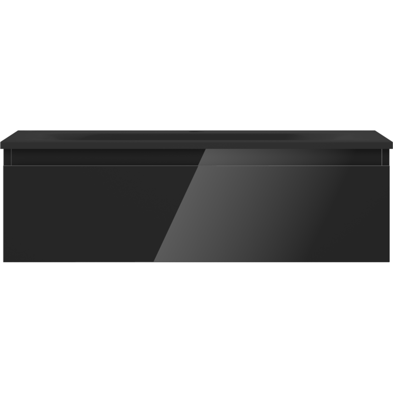 Servant med skap i svart, rektangulær Mexen Orio Vela med én skuff og blank front sett forfra.
