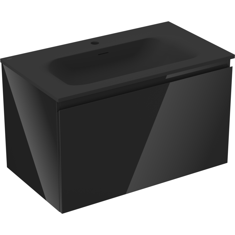 Servantskap med vask 80 cm i matt svart med integrert servant og minimalistiske fronter uten håndtak.