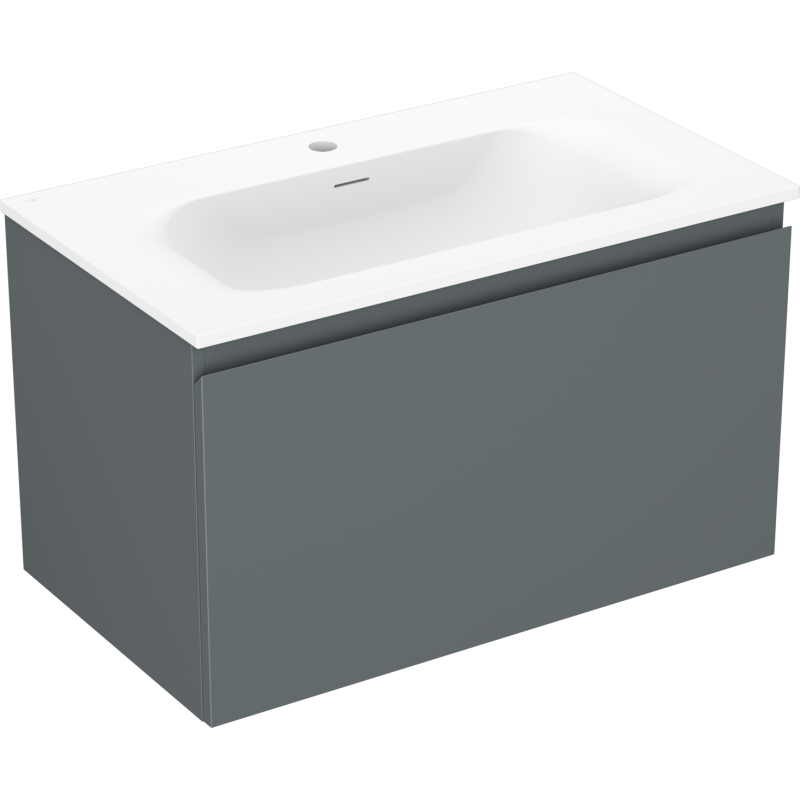 Servantskap med vask 80 cm grafitt/hvit matt fra Mexen Orio, skrå vinkel uten synlige håndtak.