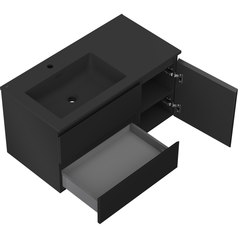 Servantskap med vask 90 cm svart matt Mexen Orio Otis venstre – 91A13-09047-3-BBFFF71-W18L71