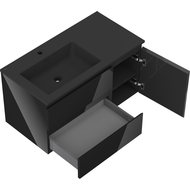 Servantskap med vask 90 cm svart høyglans/matt Mexen Orio – 91A13-09047-3-BBFFF70-W18L71