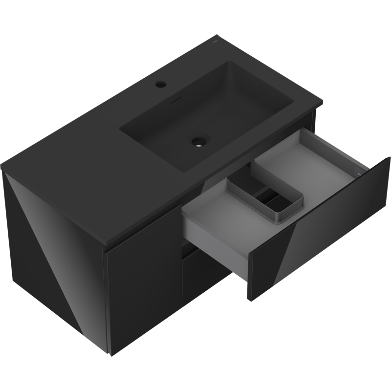 Servantskap med vask 90 cm svart høyglans/matt Mexen Orio Otis høyre – 91A13-09047-3-BBFFF70-W18P71