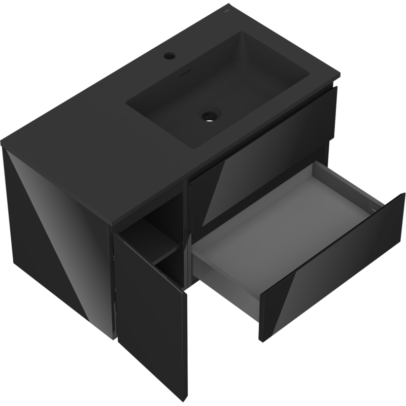 Servantskap med vask 90 cm svart høyglans/matt Mexen Orio Otis høyre – 91A13-09047-3-BBFFF70-W18P71