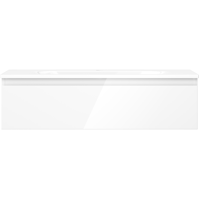 Servant med skap Mexen Orio 90 cm i hvit høyglans, sett rett forfra med minimalistisk design.