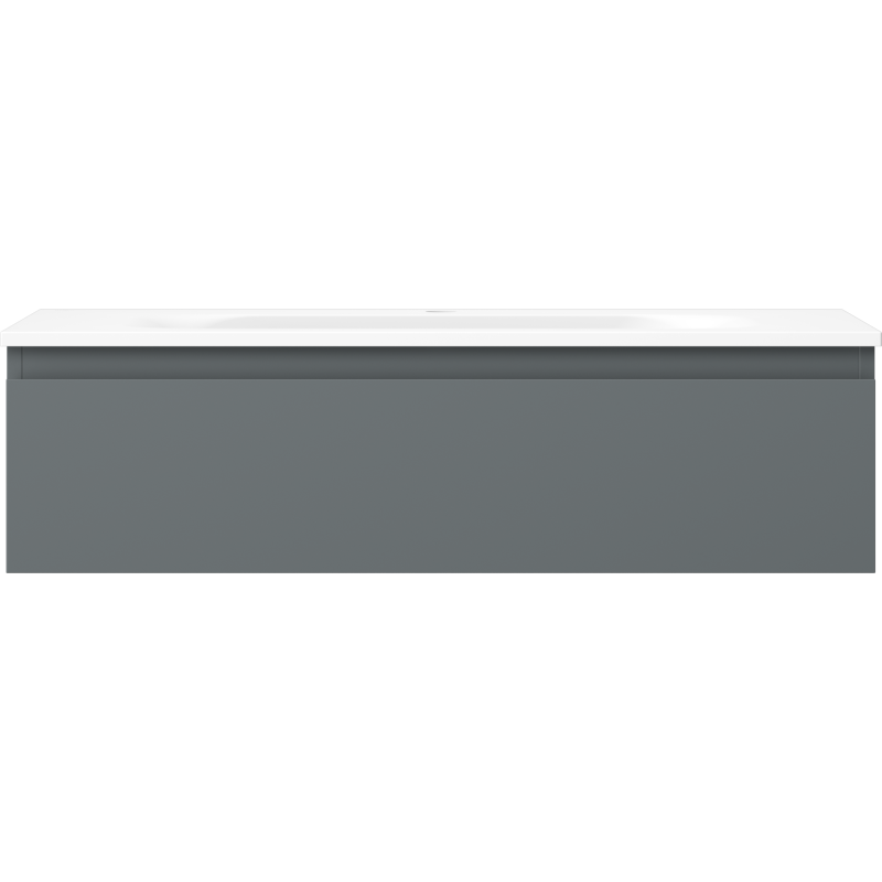 Servant med skap i grafitt og hvit matt, rett forfra, moderne design med rene linjer.