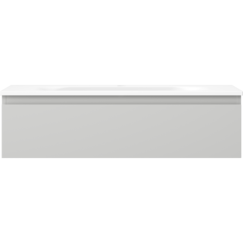 Servant med skap i lysgrå matt finish med hvit topp, sett forfra, Mexen Orio Vela 90 cm.