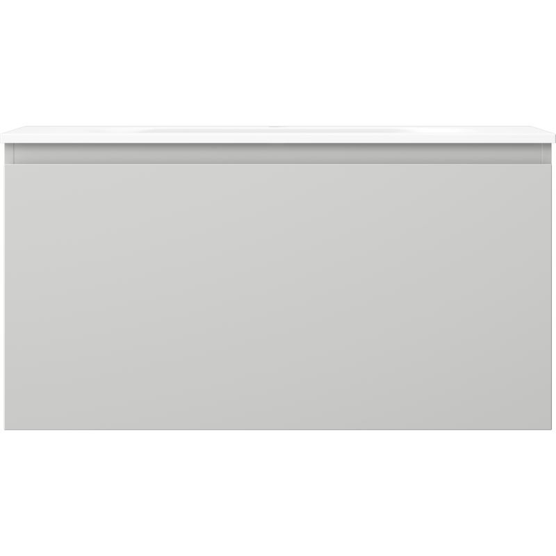 Servant med skap i lys grå matt utførelse med svarte lister, sett rett forfra.