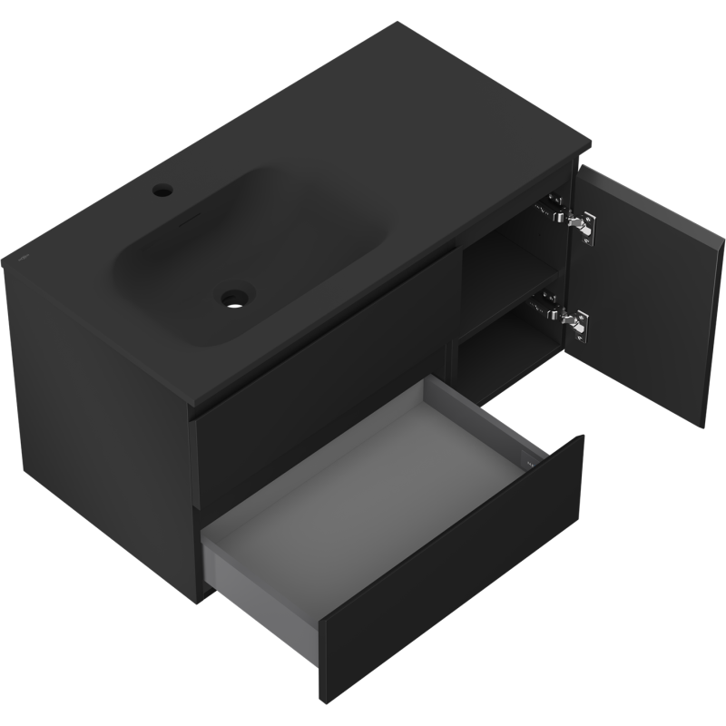 Servantskap med vask 90 cm svart matt Mexen Orio Vela venstre – 91A13-09047-3-BBFFF71-W23L71