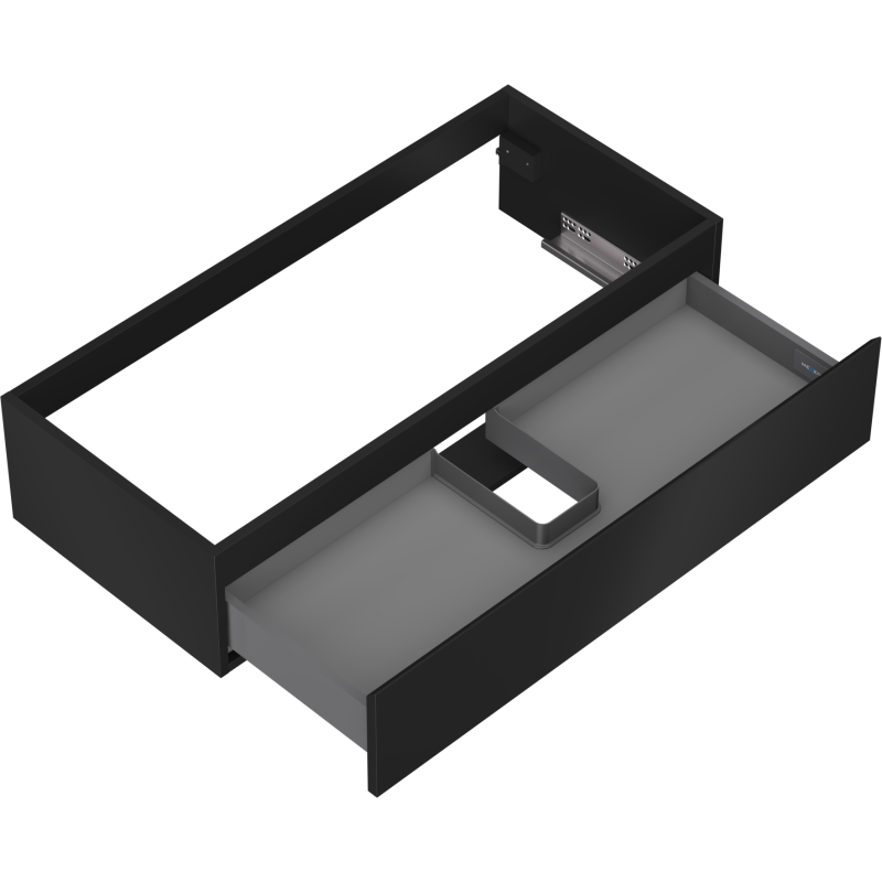 Servantskap uten vask svart matt Mexen Orio 100 cm, åpen skuff med utsparing for avløpsrør.