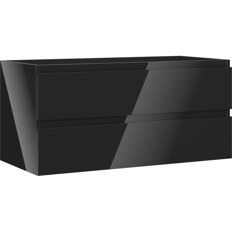 Servantskap 100 cm svart høyglans med to skuffer, minimalistisk design uten synlige håndtak.