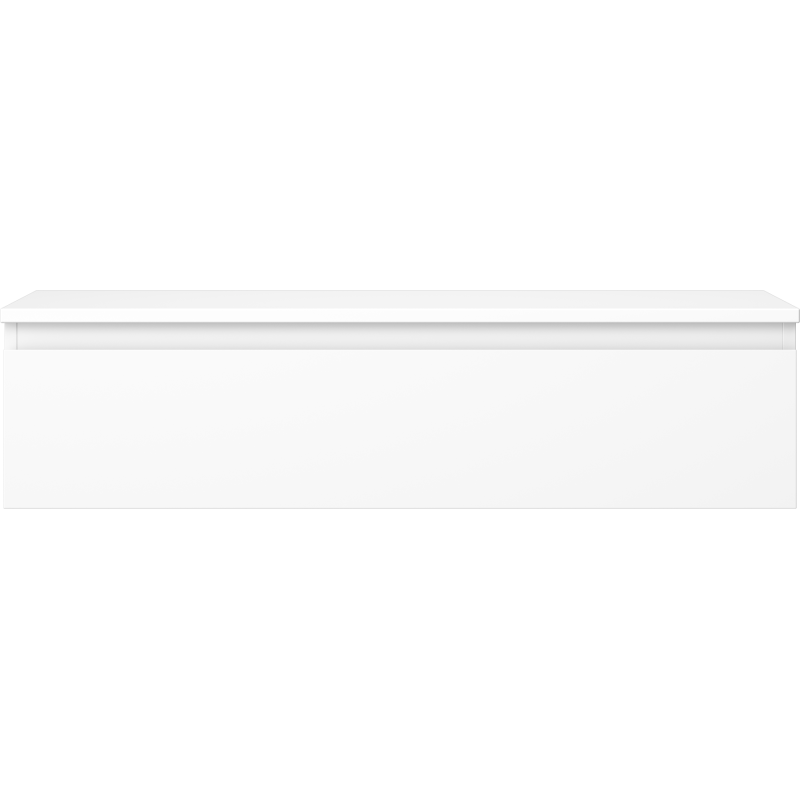 Underskap til servant i hvit matt finish med én skuff, sett rett forfra.