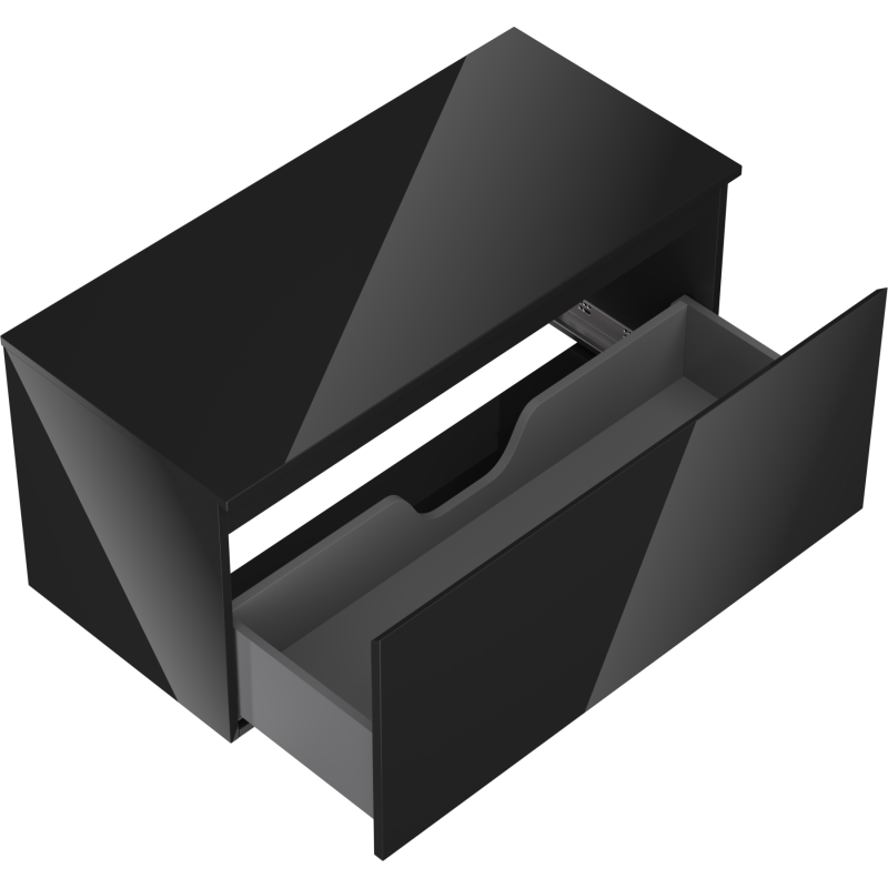 Servantskap uten vask svart høyglans Mexen Orio 100 cm med åpen skuff og rominndeling.