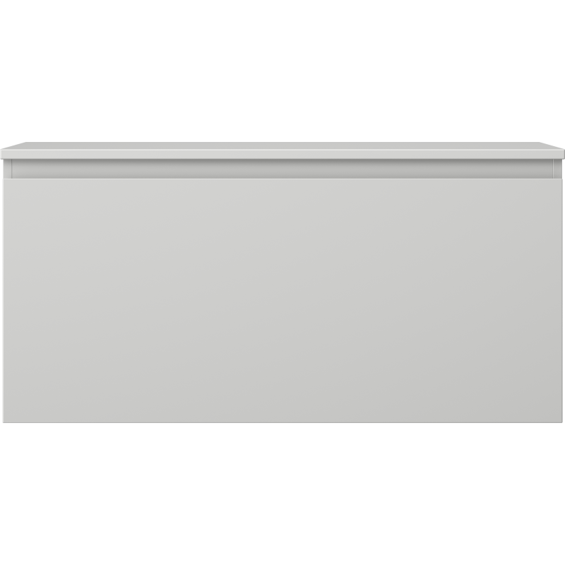 Underskap til servant i grå matt finish, 100 cm bredt med én skuff, sett rett forfra.