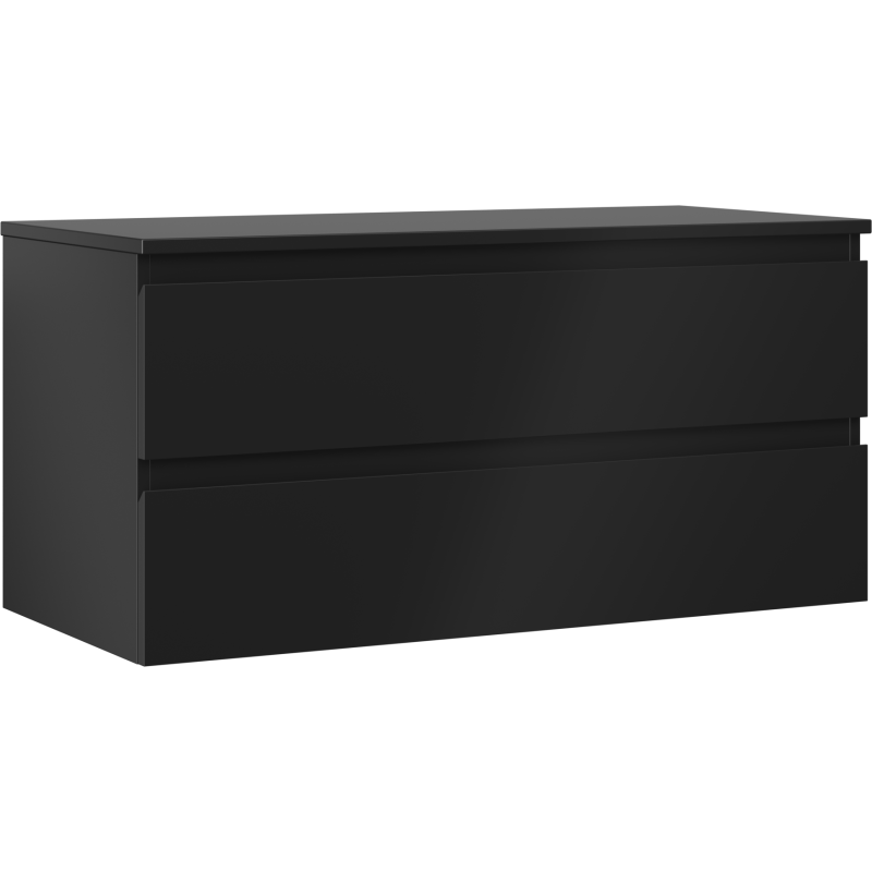 Servantskap 100 cm svart matt med to skuffer, sett skrått forfra uten synlige håndtak.