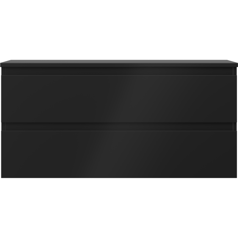 Underskap til servant i svart matt med to brede skuffer, sett rett forfra.