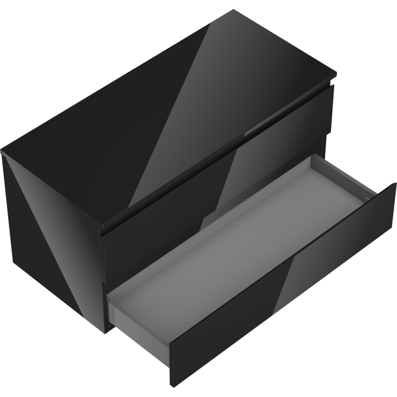 Servantskap til bad 100 cm Mexen Orio i svart høyglans med åpen skuff og synlig innvendig plass.