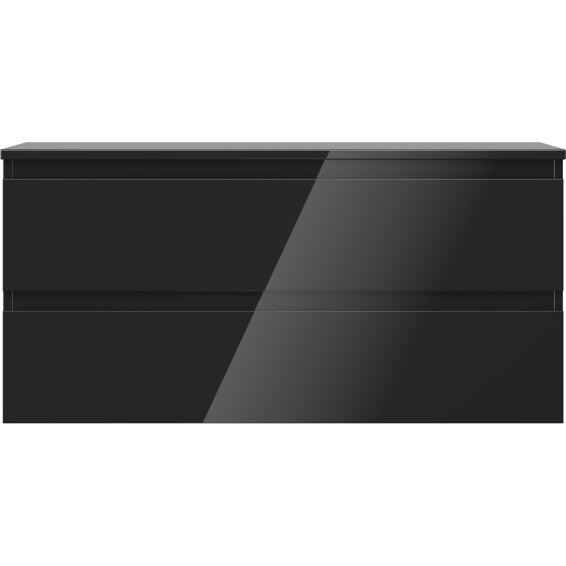 Underskap til servant i svart høyglans med to skuffer, sett forfra, Mexen Orio 100 cm.