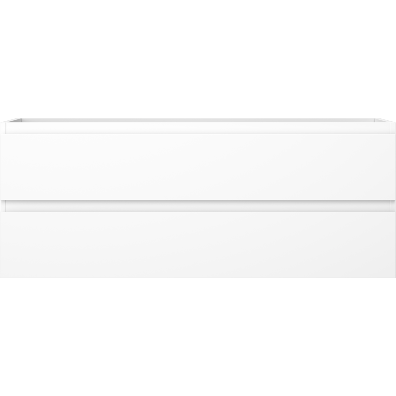 Underskap til servant 120 cm hvit matt med to skuffer, rett forfra med moderne, glatt front.