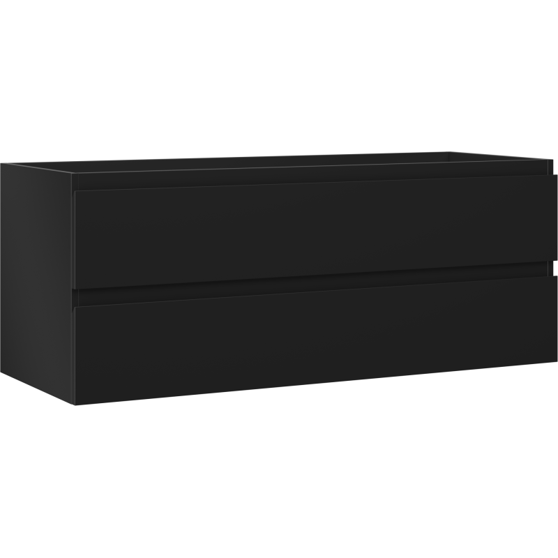 Servantskap 120 cm svart matt med to skuffer, moderne design uten synlige håndtak.