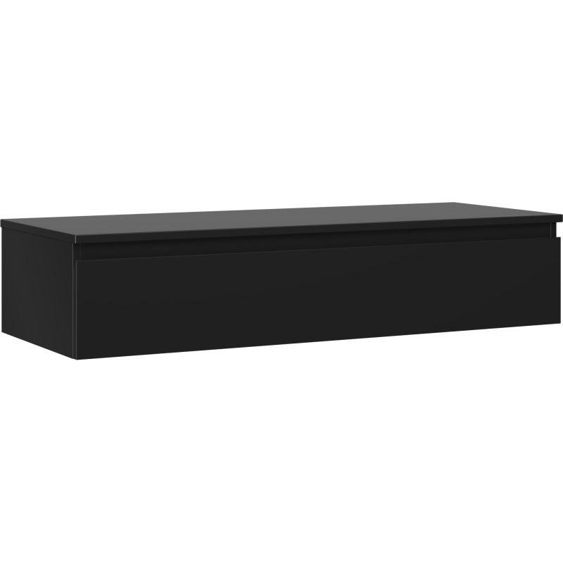 Servantskap 120 cm svart matt med én skuff, sett fra siden i minimalistisk design.