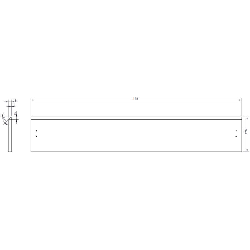 Servantskap teknisk tegning av Mexen Orio 120 cm med mål, front- og sidevisning i millimeter.
