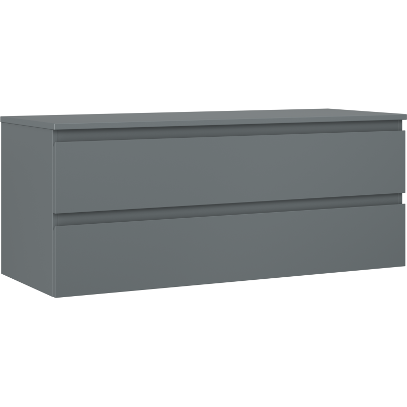 Servantskap 120 cm grafitt matt med to skuffer, sett fra skrå vinkel uten synlige håndtak.