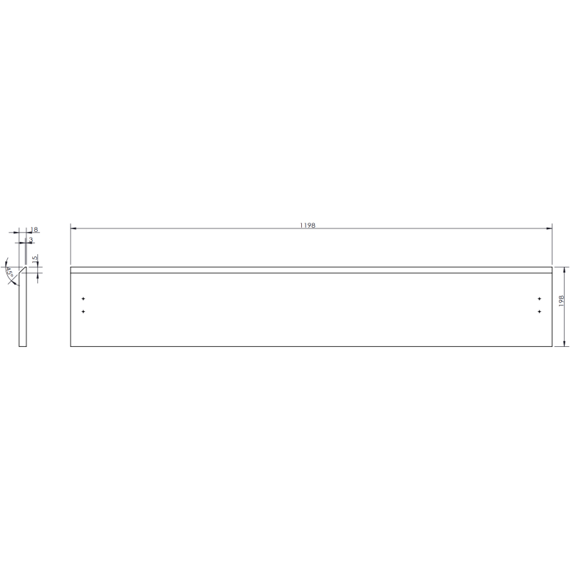 Underskap til servant teknisk tegning med mål for Mexen Orio 120 cm grafitt matt, front- og sidevisning.