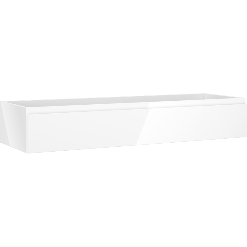 Servantskap 140 cm hvit høyglans med én skuff, skrå vinkel og moderne design.