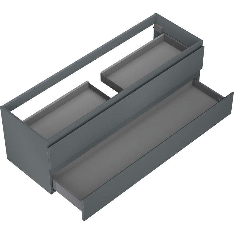 Servantskap til bad Mexen Orio 140 cm i grafitt matt med åpne skuffer og praktisk inndeling.