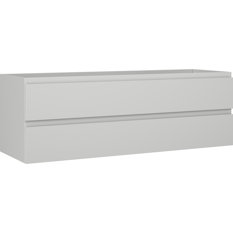 Servantskap 140 cm grå matt med to skuffer, minimalistisk design uten synlige håndtak.