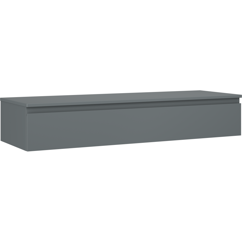 Servantskap 140 cm grafitt matt med én skuff og integrert håndtak sett fra skrå vinkel.