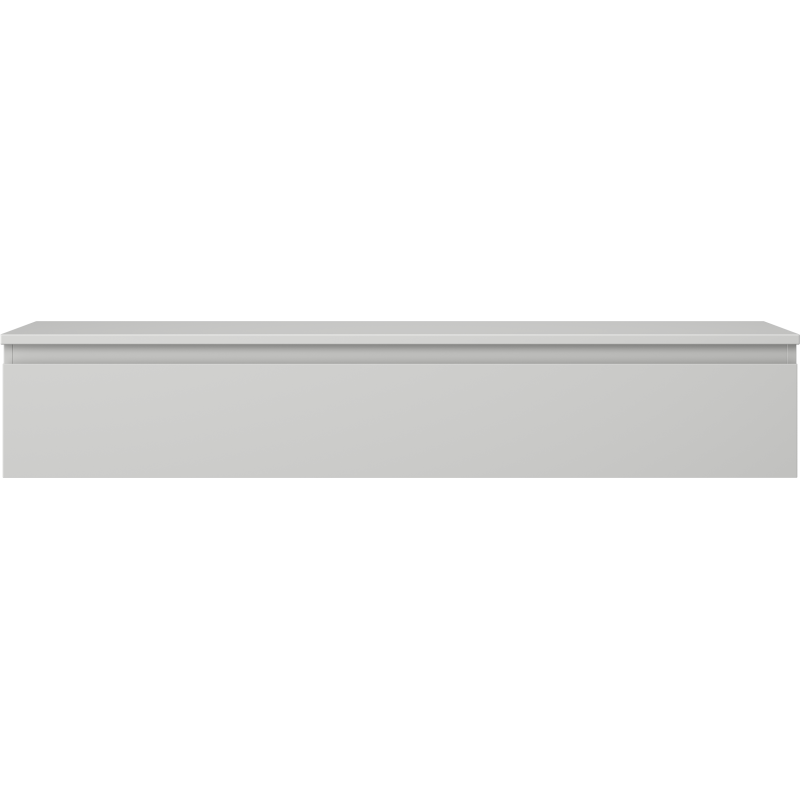 Underskap til servant Mexen Orio 140 cm i lysgrå matt metall med en skuff, sett rett forfra.