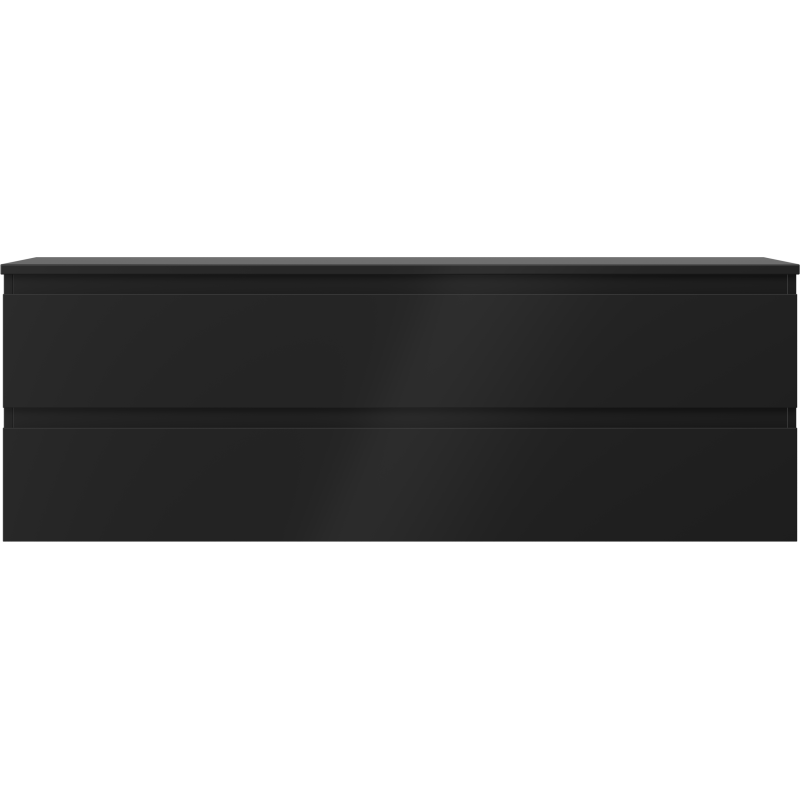 Underskap til servant Mexen Orio 140 cm i svart matt med to brede, håndtaksløse skuffer sett forfra.