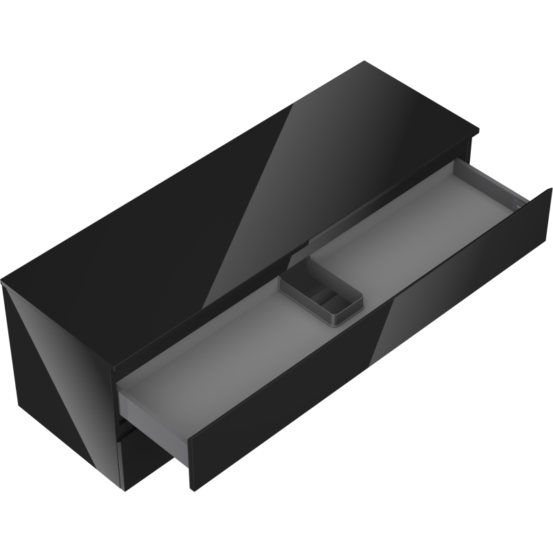 Servantskap uten vask svart høyglans 140 cm med åpen skuff og flyttbart inndelingsbrett.